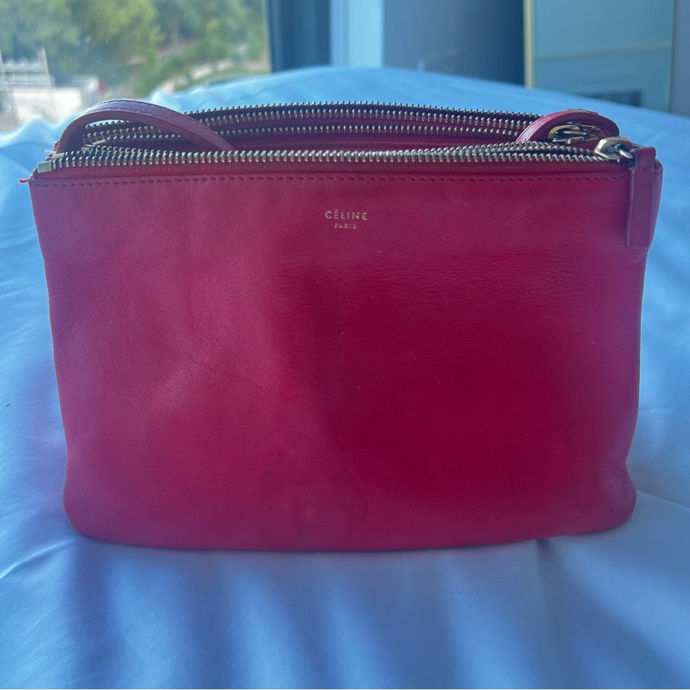 Céline (Phoebe Philo) Trio Large Bag in Red Leather with Gold Hardware